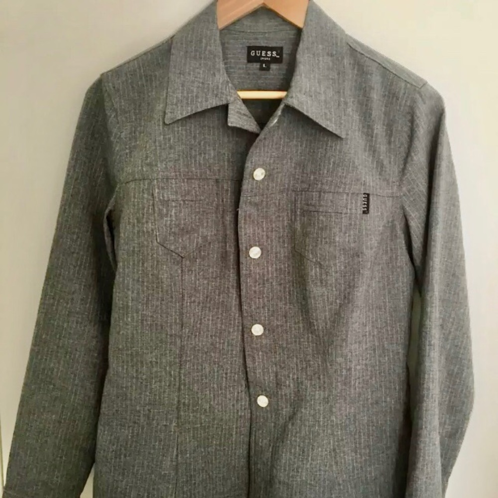 Guess Jacket Blouse Gray Pinstriped Junior Large